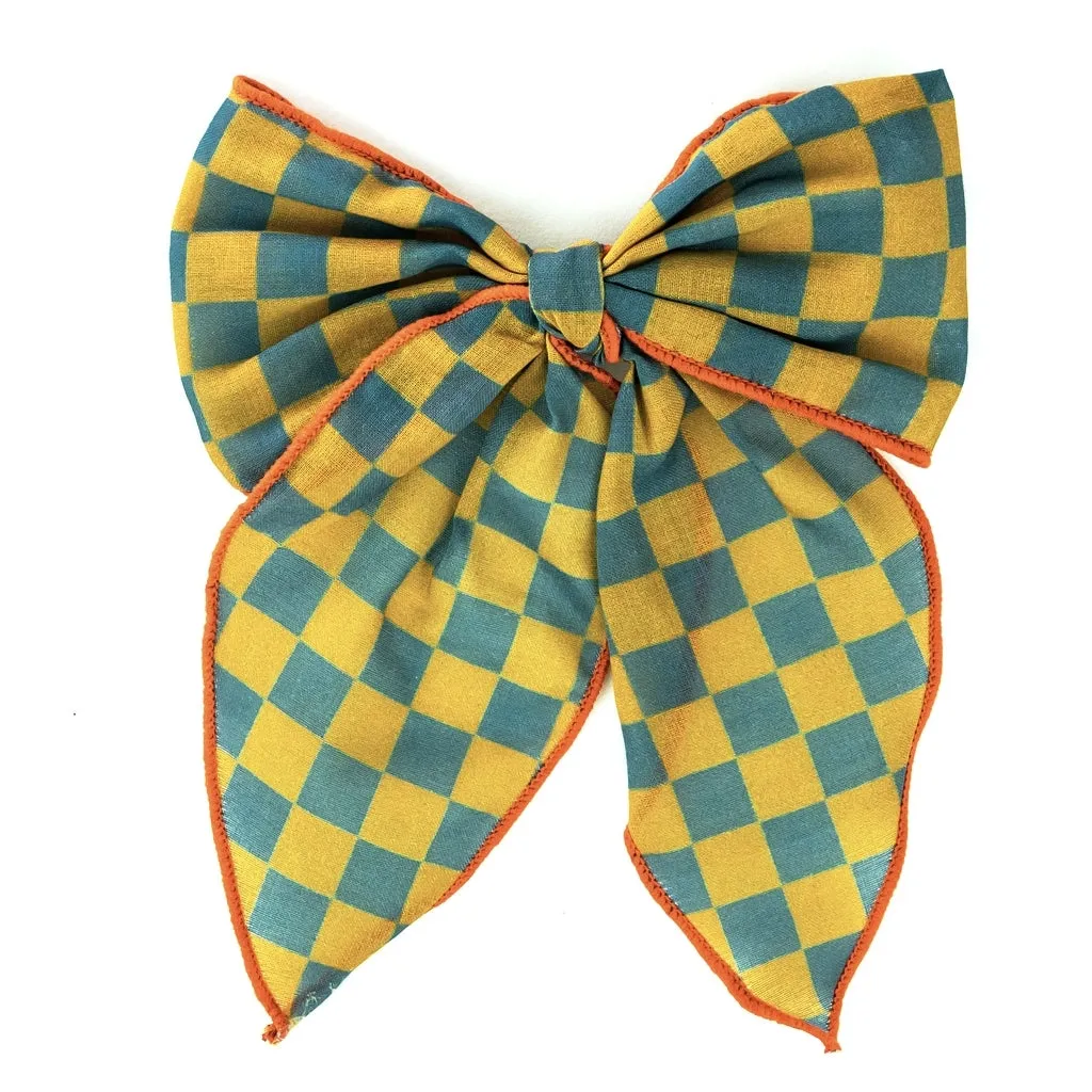 Fable Bow-Mid Size - Checks  Laguna   Wheat