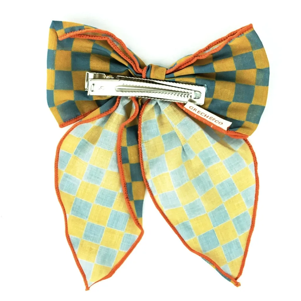 Fable Bow-Mid Size - Checks  Laguna   Wheat