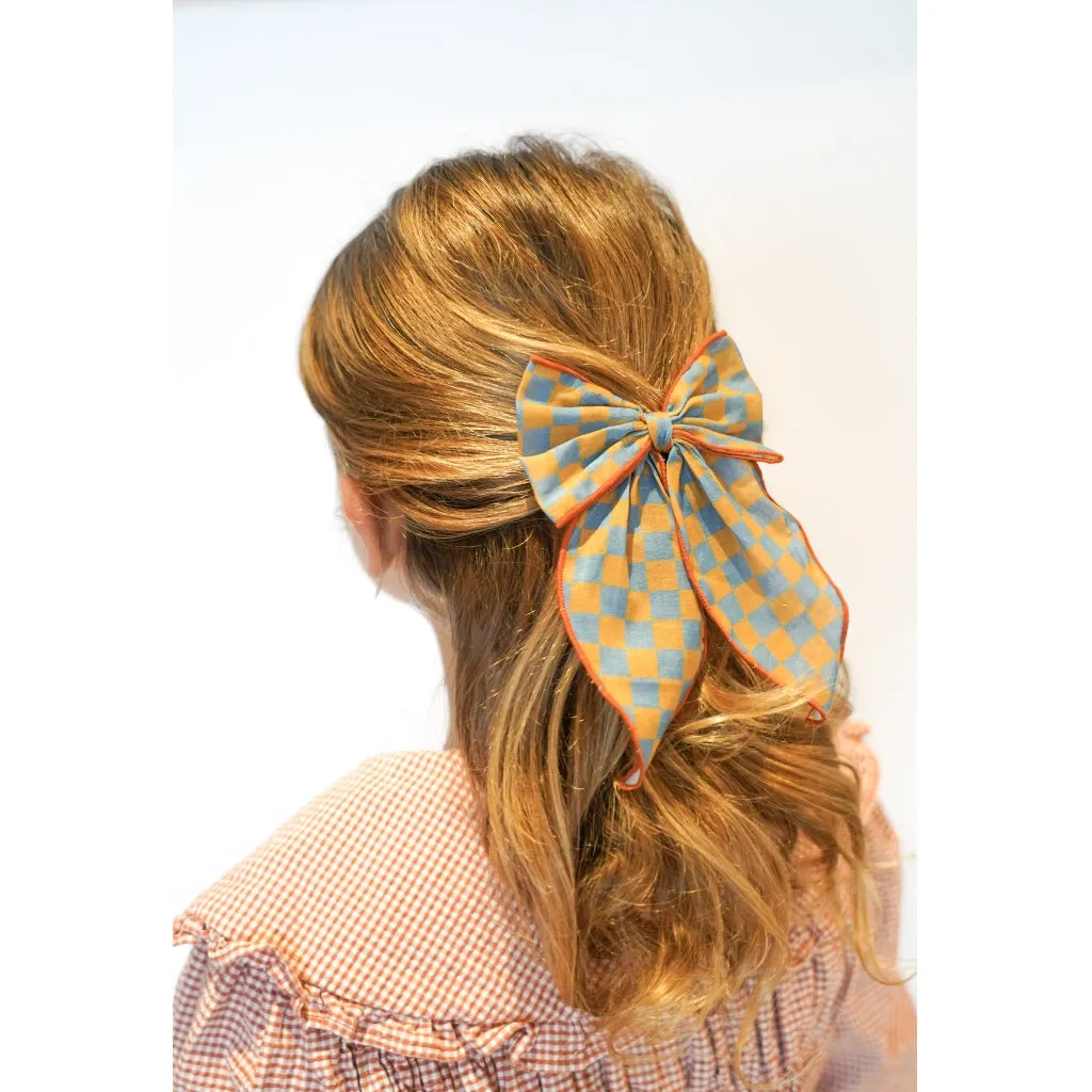 Fable Bow-Mid Size - Checks  Laguna   Wheat