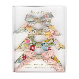 Floral Bow Hair Clips (x 4)