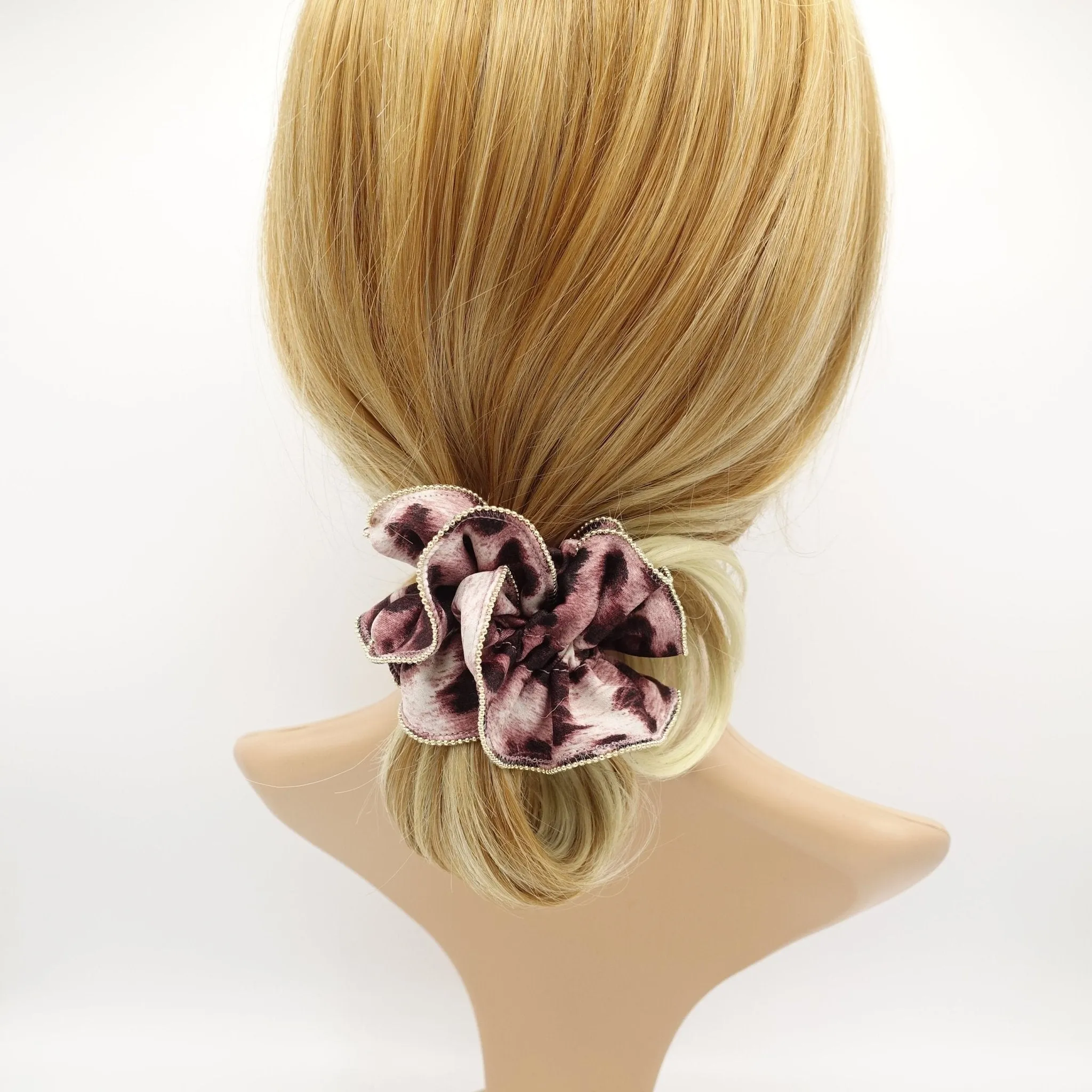 golden chain trim leopard scrunchies animal print scrunchy women hair accessories