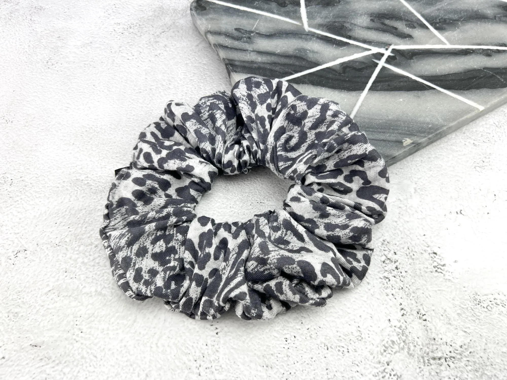 Gray Leopard Print Sweater Knit Extra Large Hair Scrunchie SCR00044
