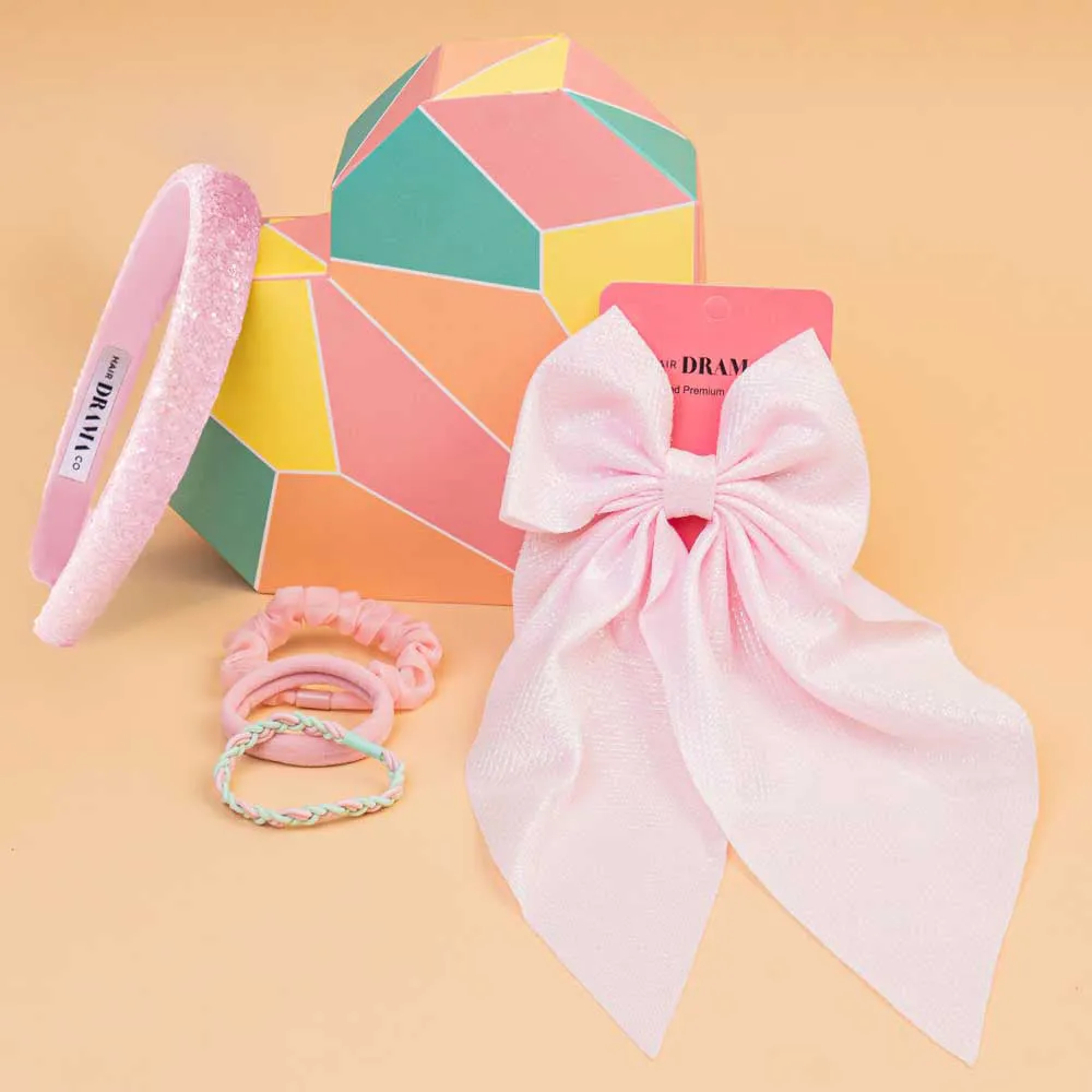 Hair Drama Co Sparkle & Shine 5 Pieces Gift Box with Hair Band, Bow & Hair Ties