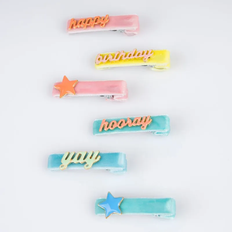 Happy Birthday Enamel Hair Clips - Set of 6 by Meri Meri