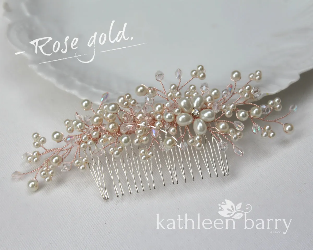 Jelani  rose gold or silver Bridal Hair Comb dainty, crystal, pearl - veil comb