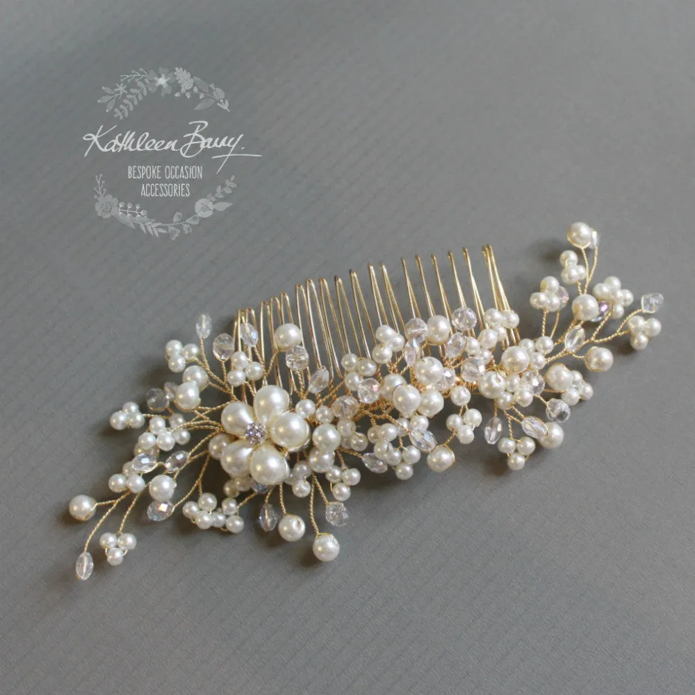 Jelani  rose gold or silver Bridal Hair Comb dainty, crystal, pearl - veil comb