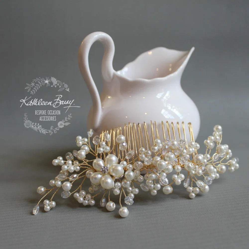 Jelani  rose gold or silver Bridal Hair Comb dainty, crystal, pearl - veil comb