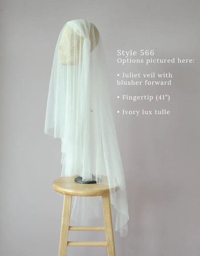 Juliet fingertip, chapel, and cathedral length veil with blusher - Style #566