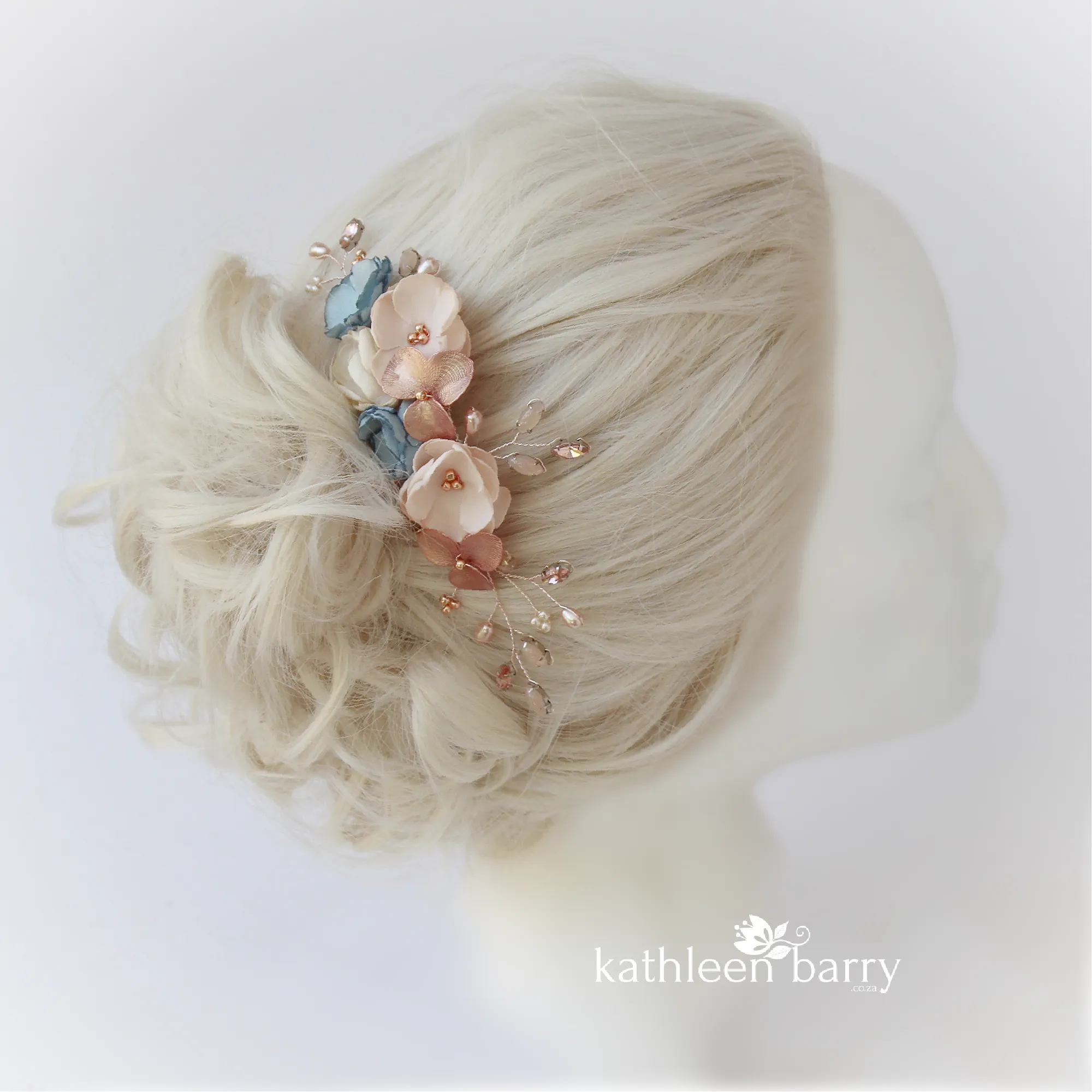 Laetitia floral hair comb rose gold, gold or silver burgundy & blush pink - Custom colors to order