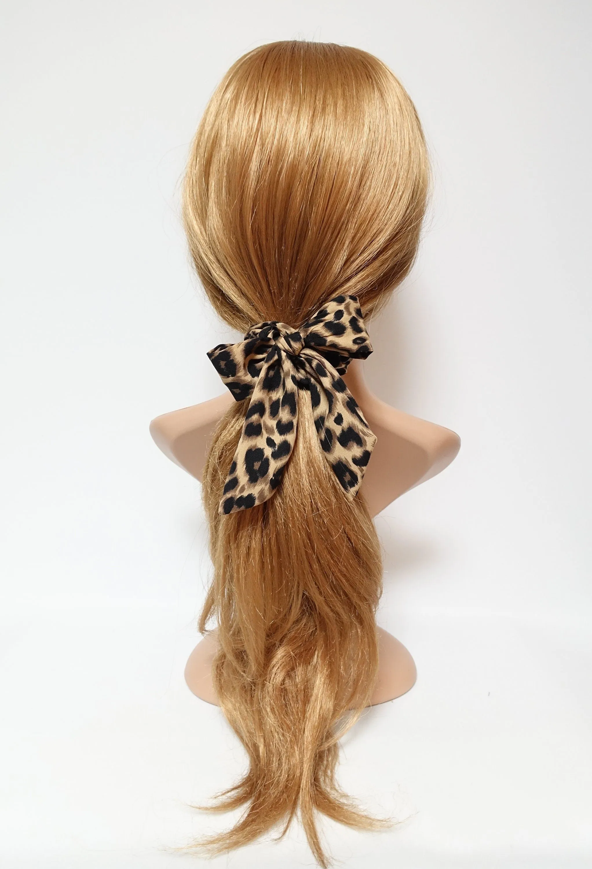 leopard print bow knot scrunchy animal print pattern tail woman hair scrunchies