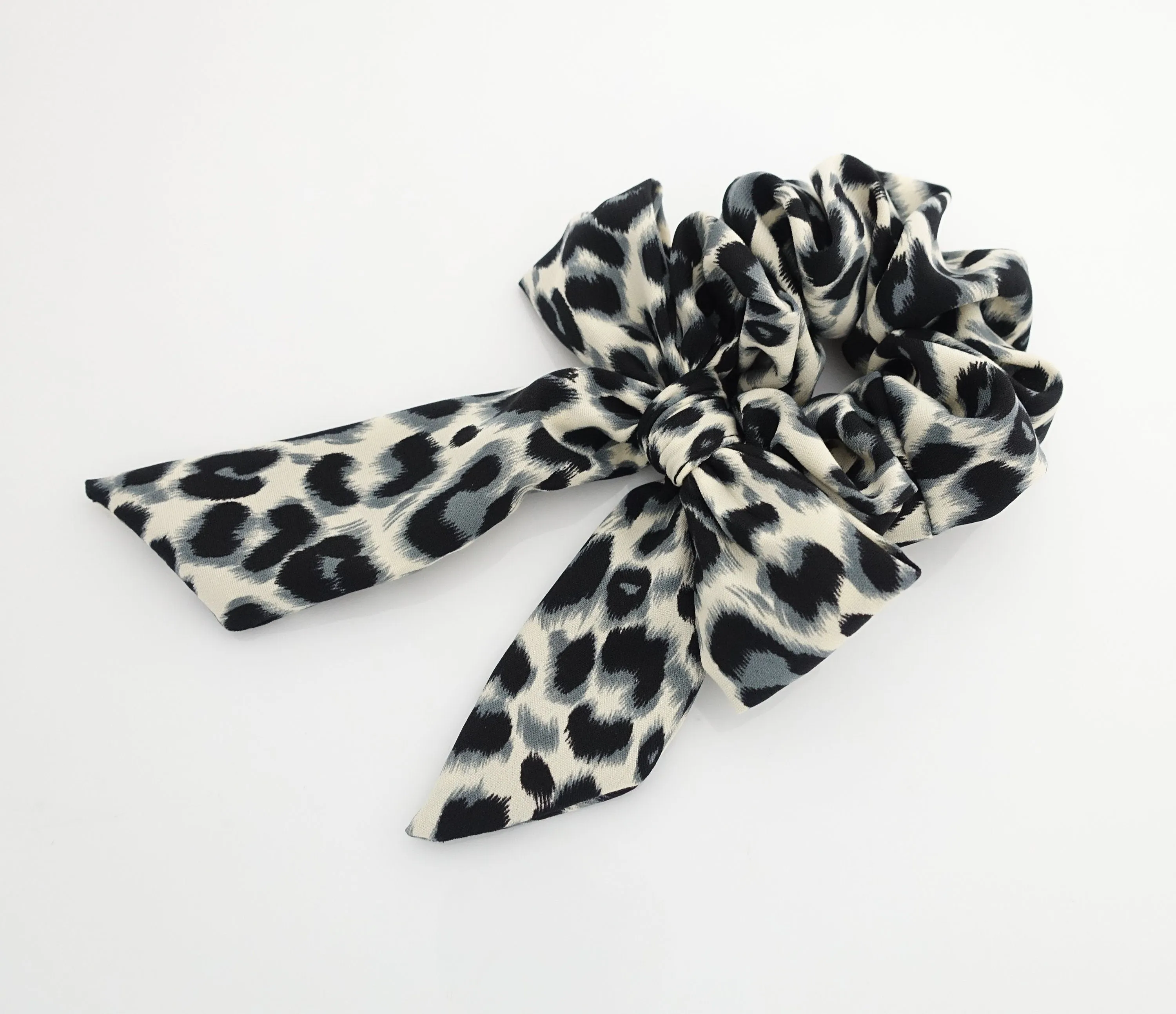 leopard print bow knot scrunchy animal print pattern tail woman hair scrunchies