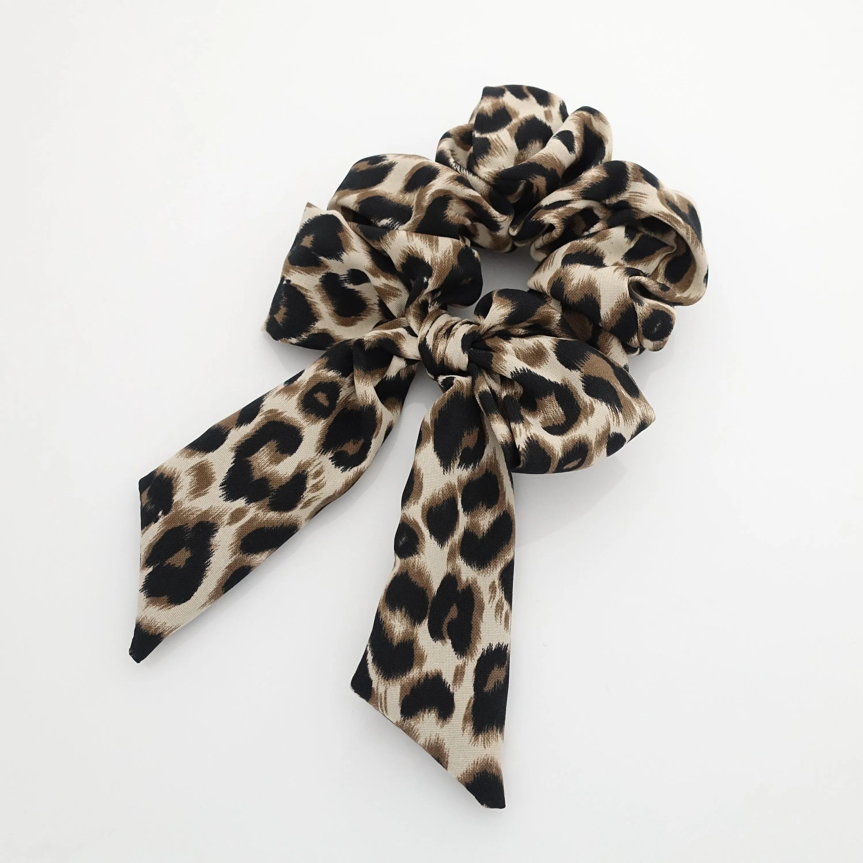 leopard print bow knot scrunchy animal print pattern tail woman hair scrunchies