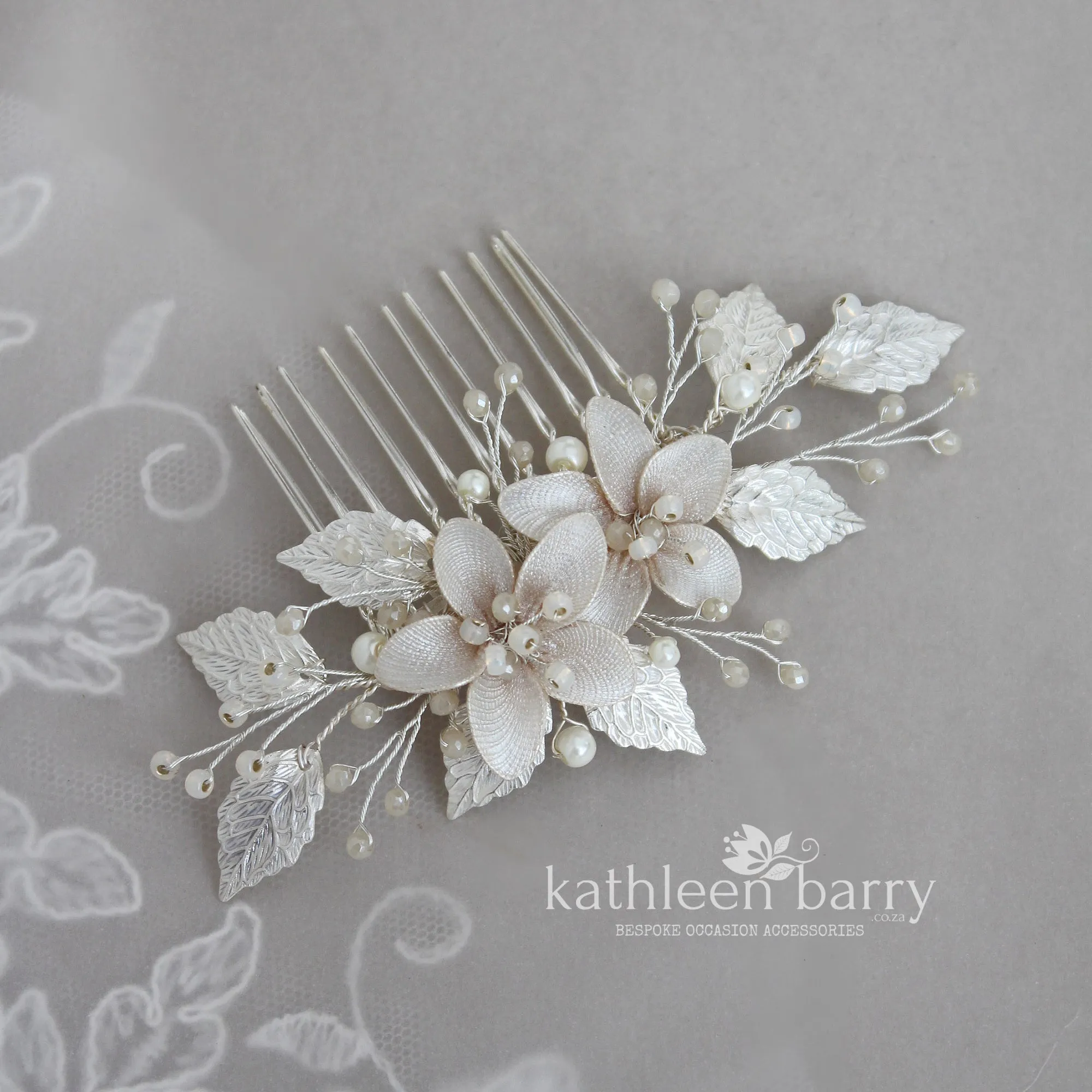 Louise floral hair comb - silver, pale gold or rose gold - Custom color options available