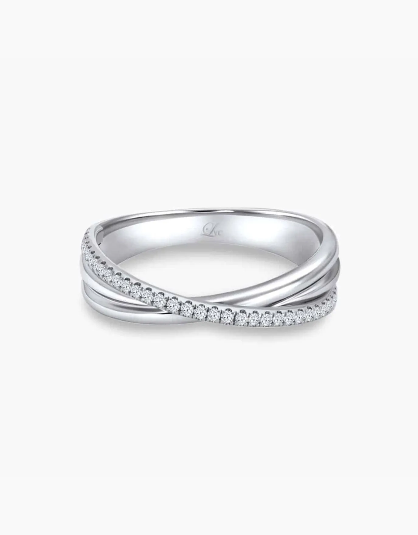 LVC Desirio Cross Wedding Band with Brilliant Diamonds on White or Rose Gold Band