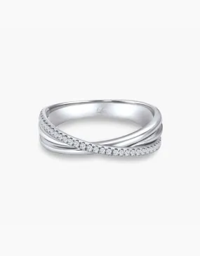 LVC Desirio Cross Wedding Band with Brilliant Diamonds on White or Rose Gold Band