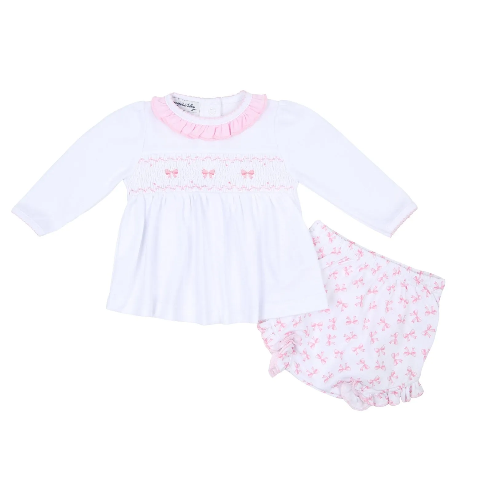 Magnolia Baby Smocked Printed Bows Diaper Cover Set