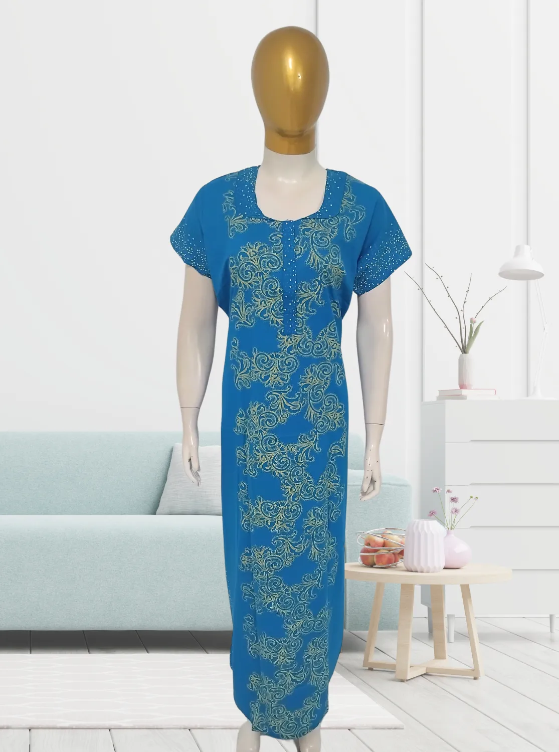 MANGAI New Regular Fit Cotton Printed  Nighties - All Over Printed Stylish Nightwear for Stylish Women | Side Cut Pocket | Beautiful Nighties for Stylish Women's (EM)