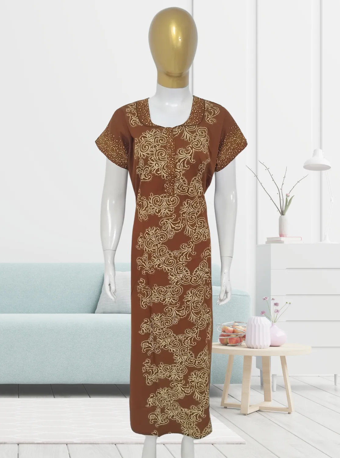 MANGAI New Regular Fit Cotton Printed  Nighties - All Over Printed Stylish Nightwear for Stylish Women | Side Cut Pocket | Beautiful Nighties for Stylish Women's (EM)