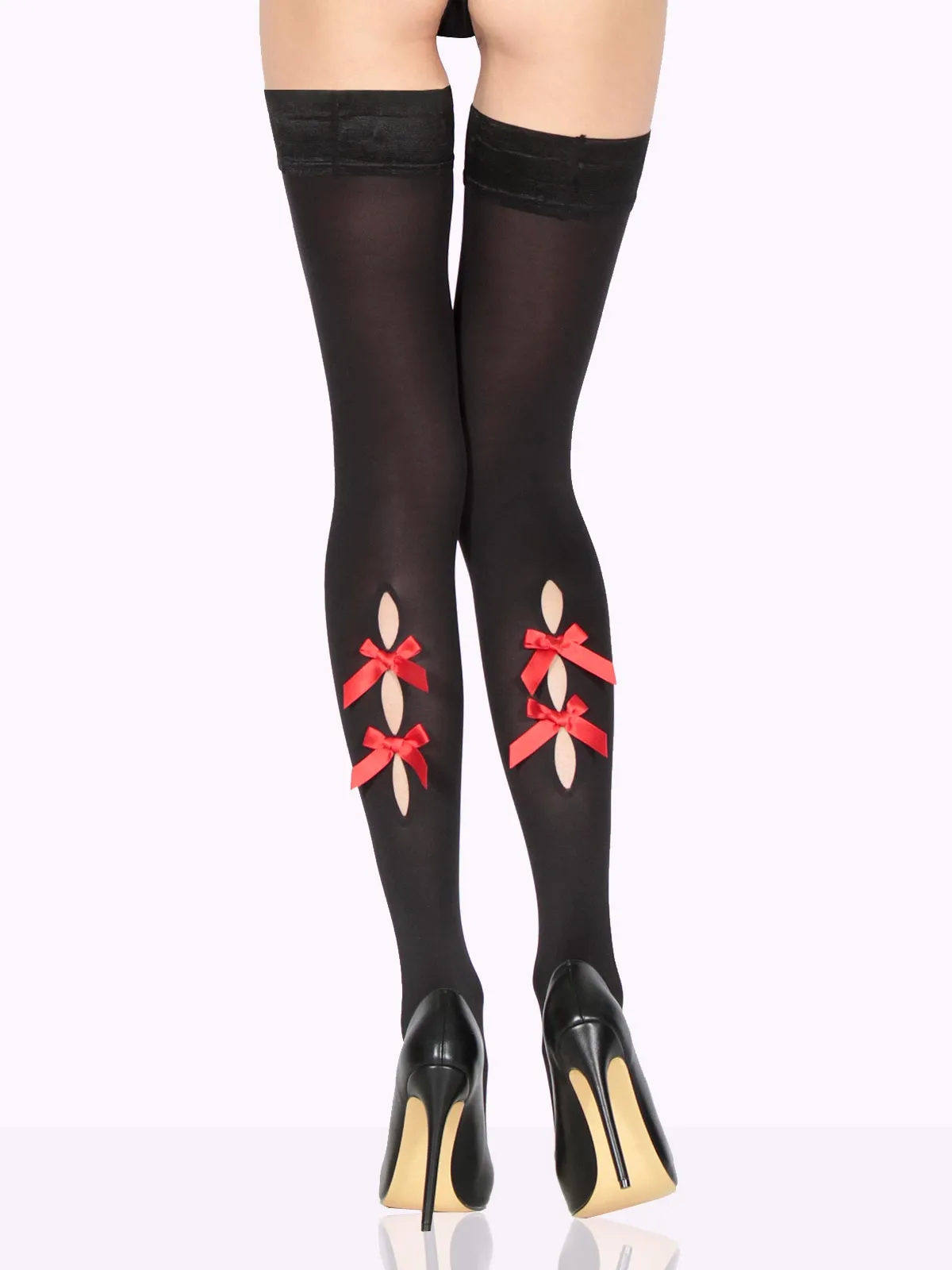 MICHELA Red Bows Opaque Thigh Highs