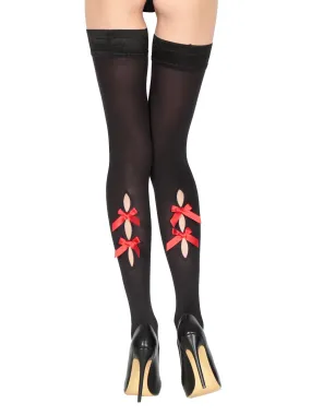 MICHELA Red Bows Opaque Thigh Highs