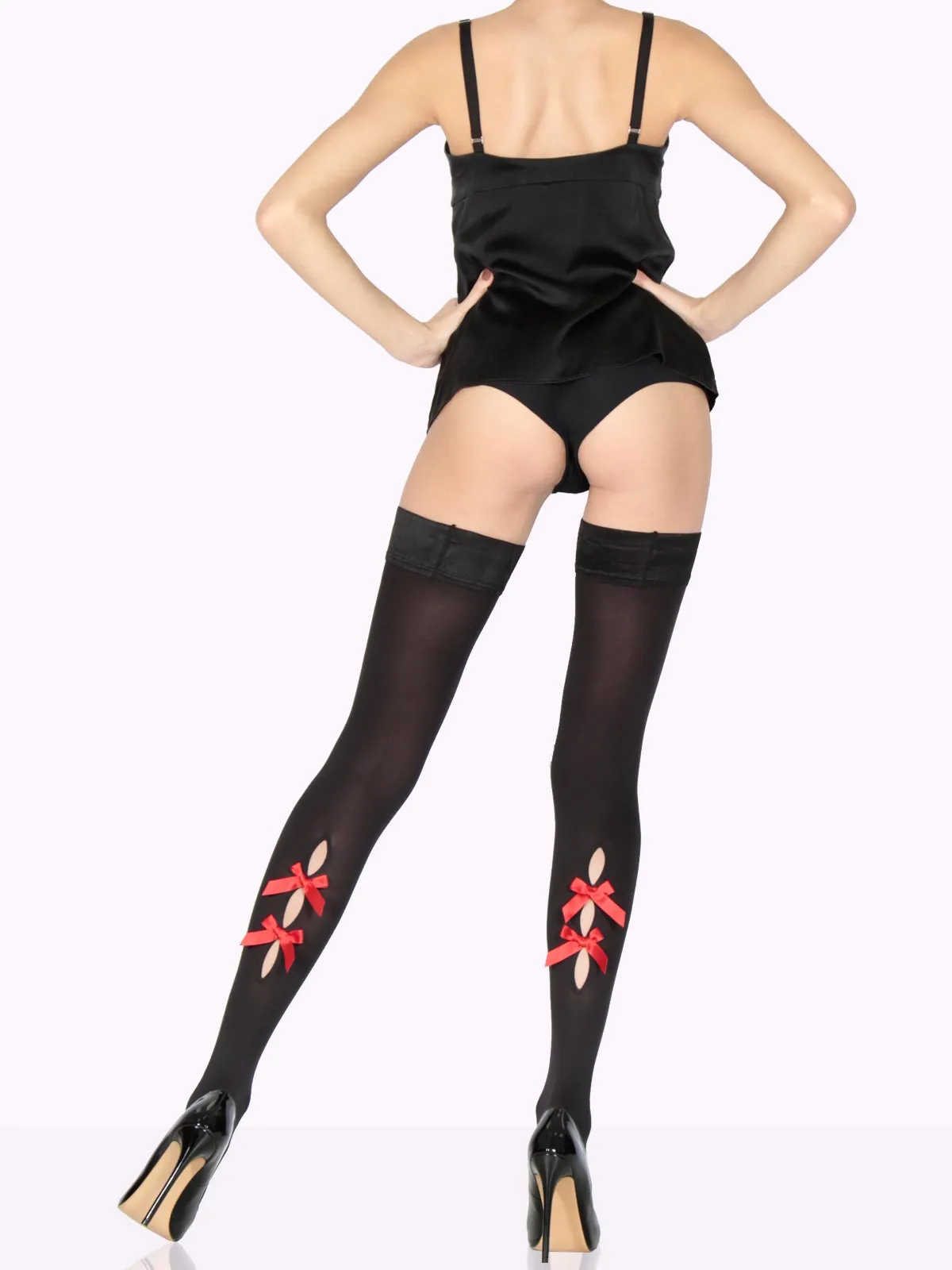 MICHELA Red Bows Opaque Thigh Highs