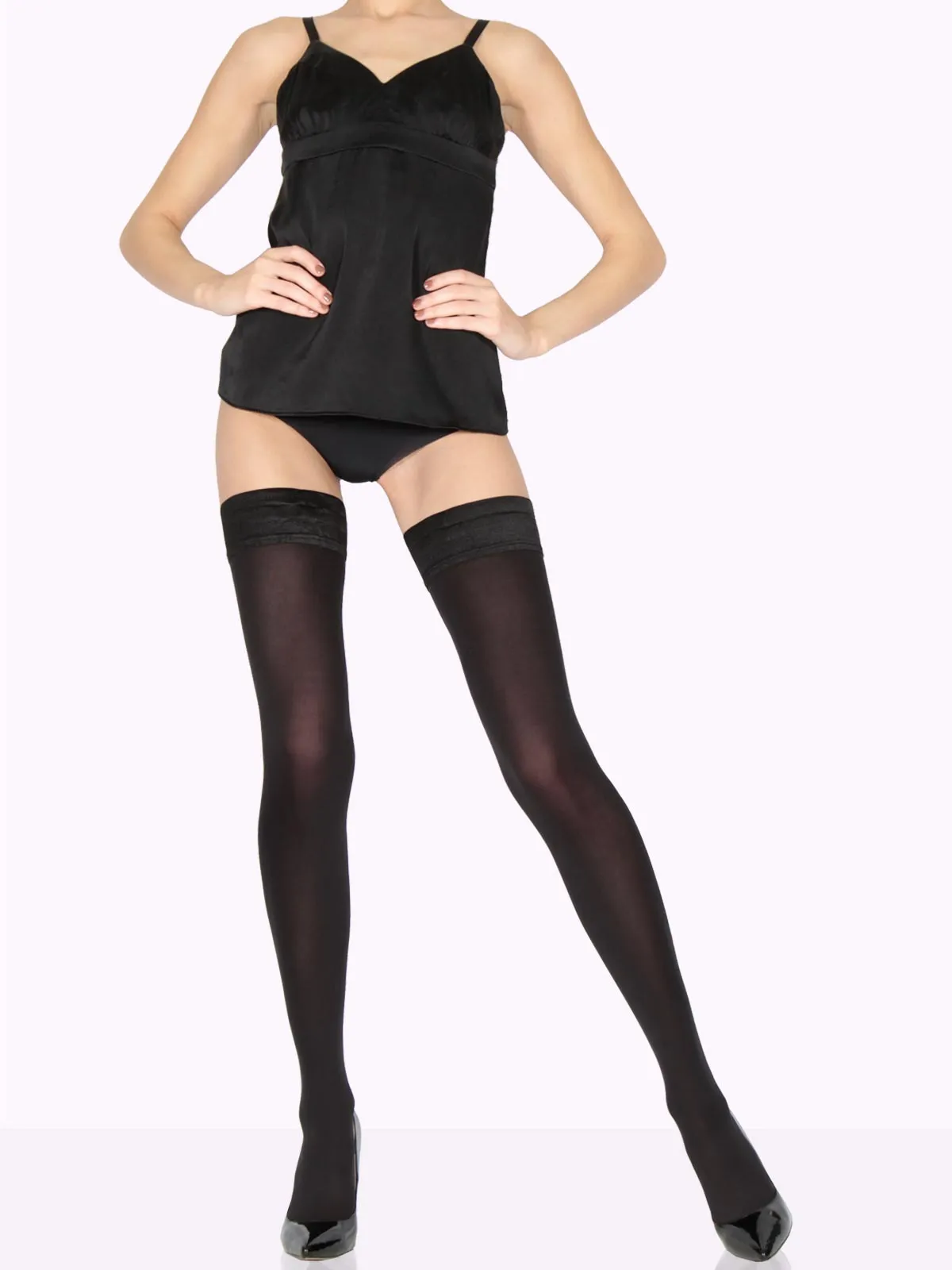 MICHELA Red Bows Opaque Thigh Highs