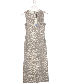 Mint Velvet Beige Leopard Print Denim Column Dress UK 6