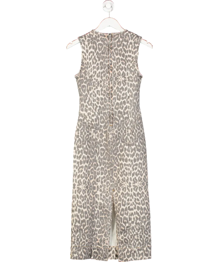 Mint Velvet Beige Leopard Print Denim Column Dress UK 6