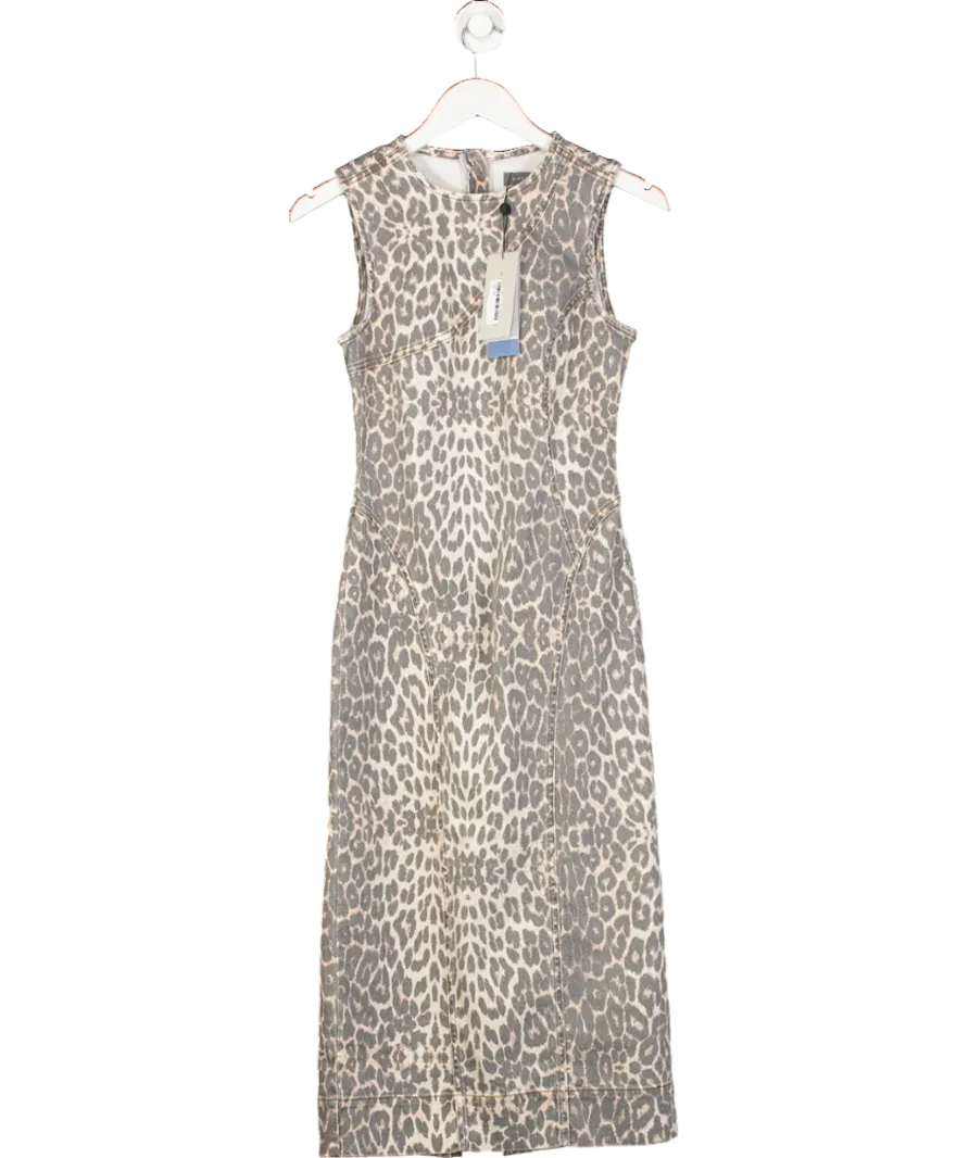 Mint Velvet Beige Leopard Print Denim Column Dress UK 6
