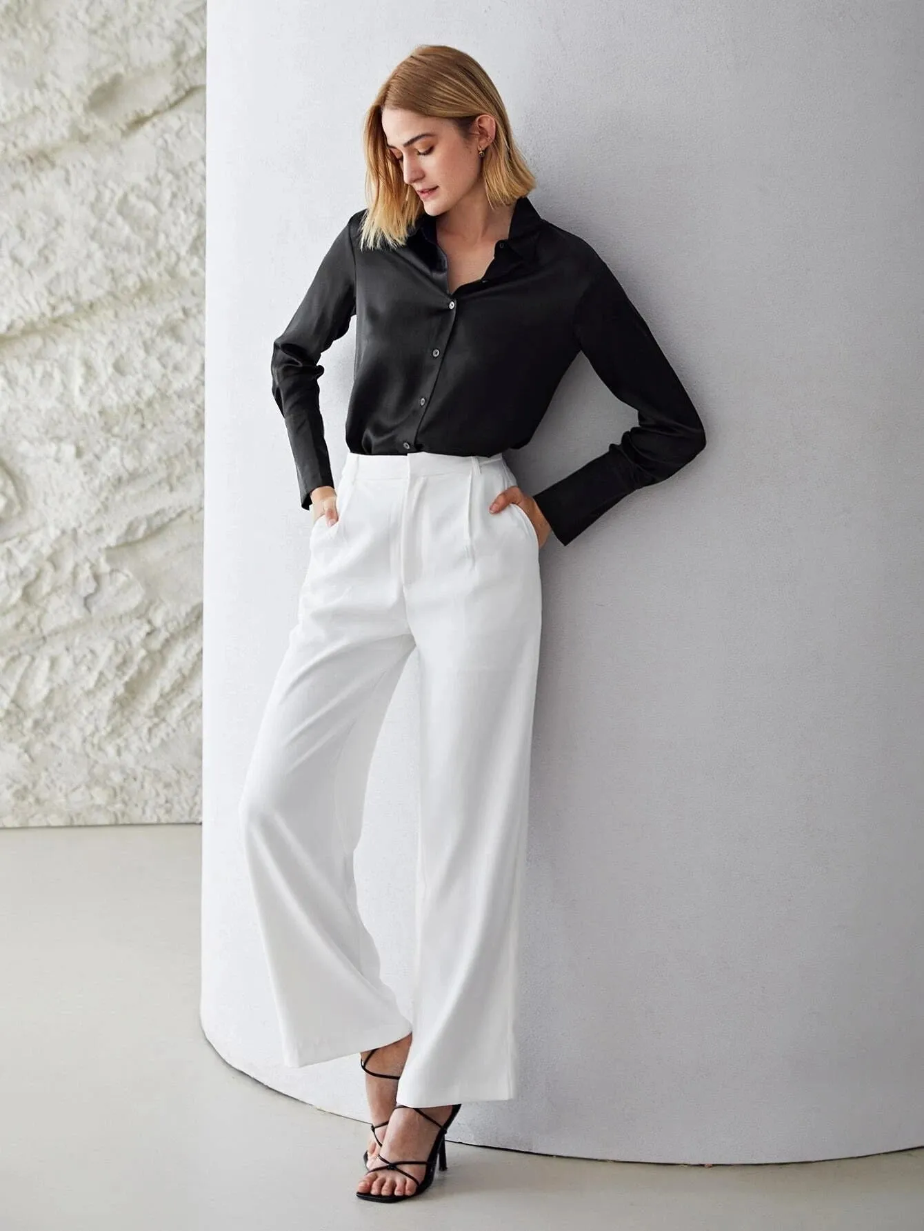 Modern 100% Silk Long Sleeves Silk Staight Fit Top Silk Blouse for Women