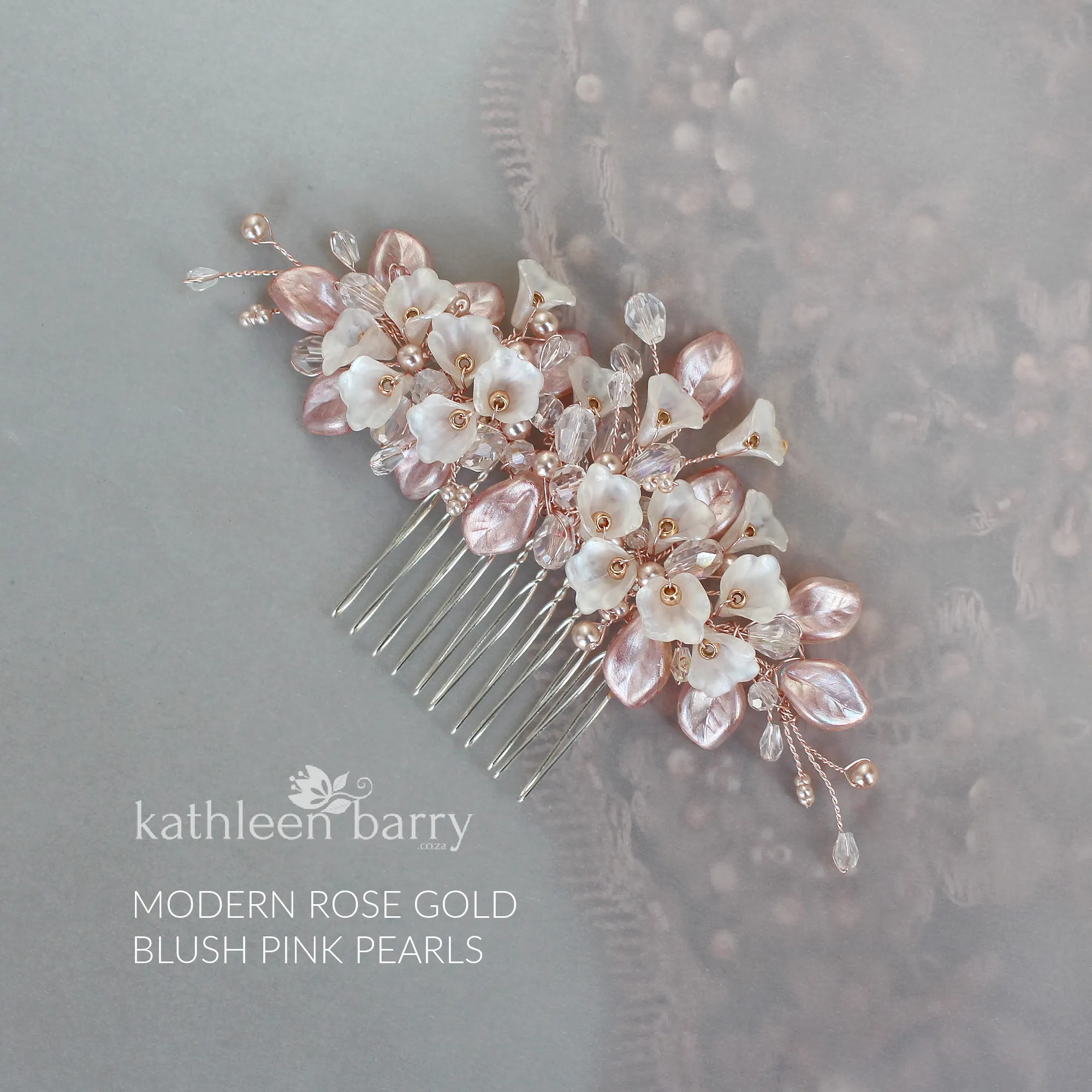 Nadine Delicate Leaf Pearl Crystal Bridal Hair Comb - Colour Options available