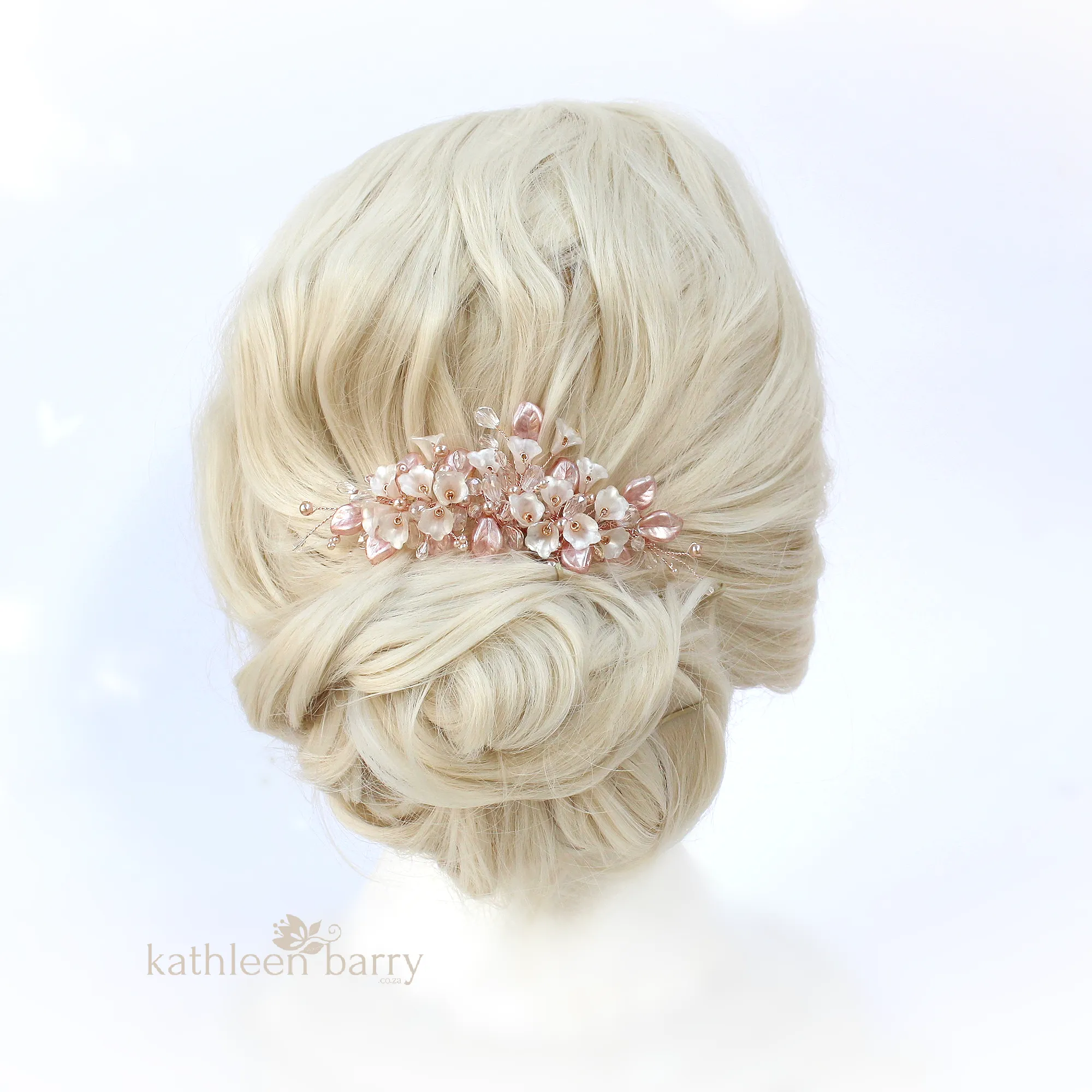 Nadine - Delicate Silver Pink Pearl floral leaf hairpiece - Colors to order