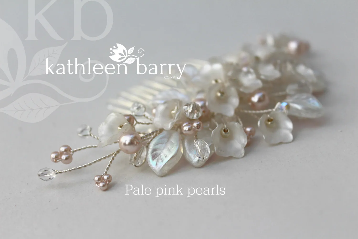 Nadine - Delicate Silver Pink Pearl floral leaf hairpiece - Colors to order