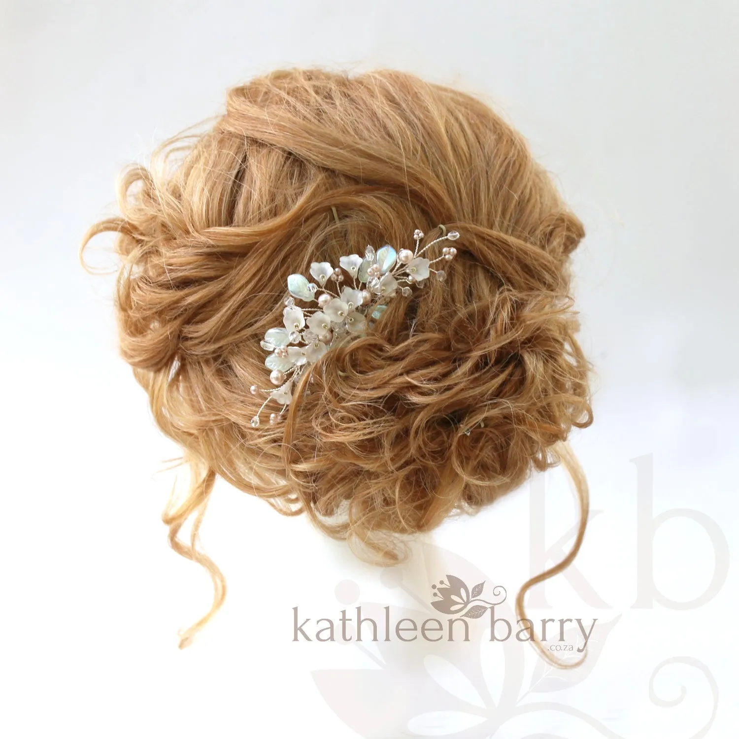 Nadine - Delicate Silver Pink Pearl floral leaf hairpiece - Colors to order