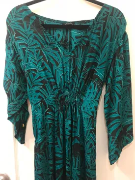 Palm Frond V-Neck Dress (Black)
