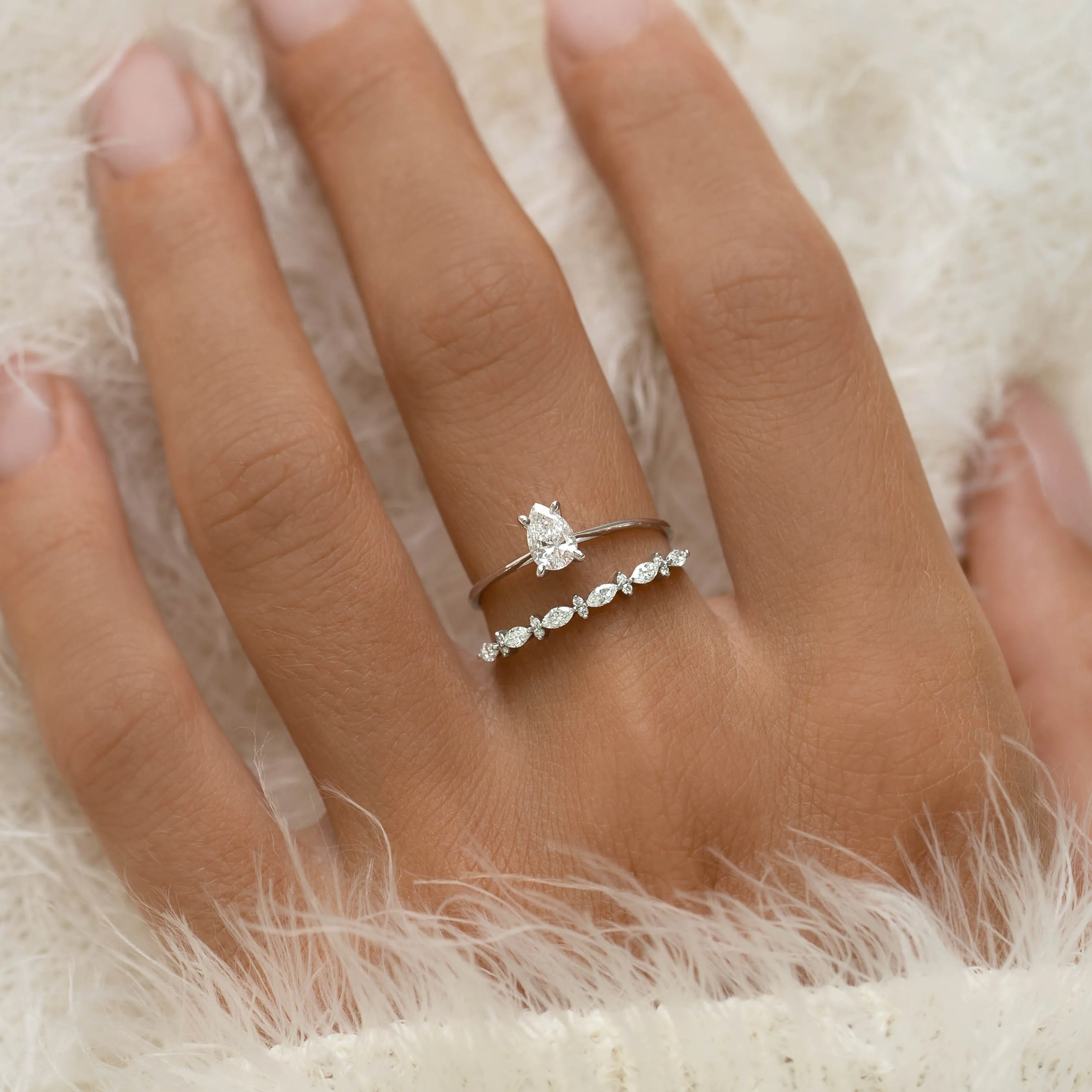 Pear Shaped Diamond Ring 14k White Gold - Martine