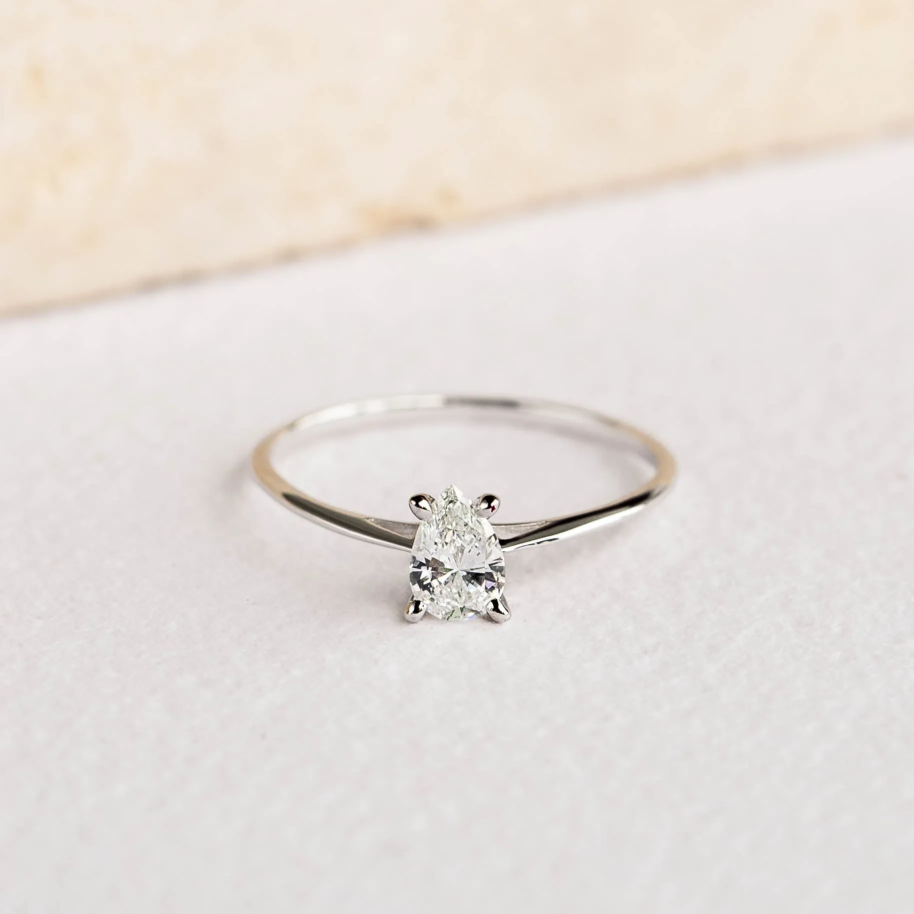 Pear Shaped Diamond Ring 14k White Gold - Martine