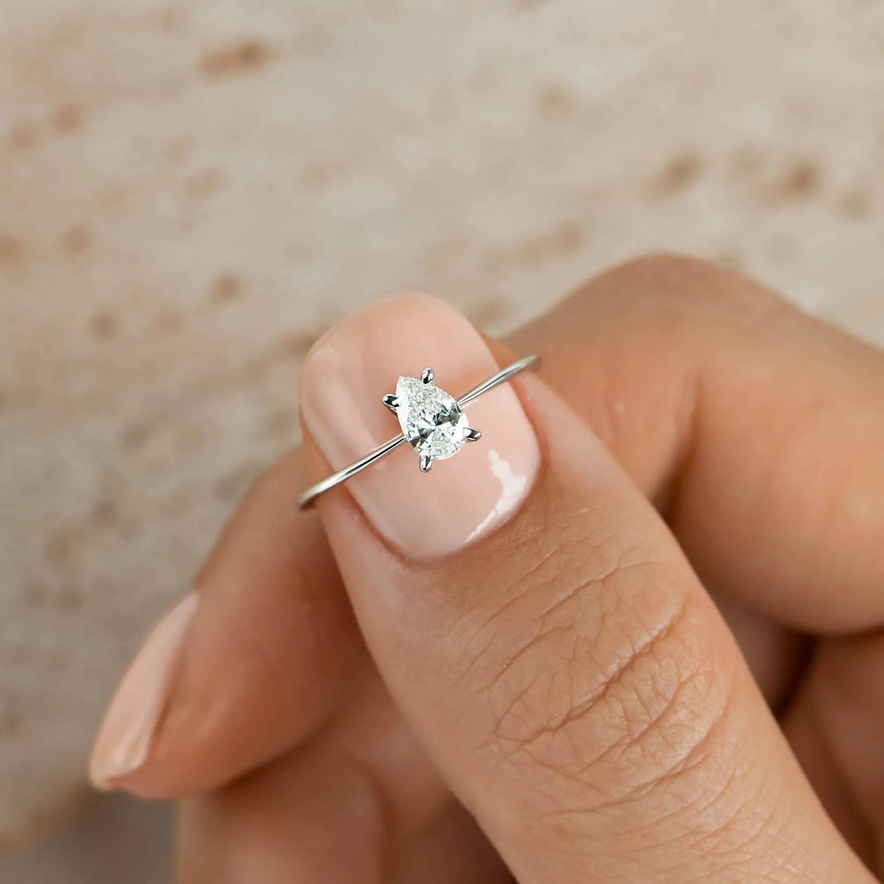 Pear Shaped Diamond Ring 14k White Gold - Martine