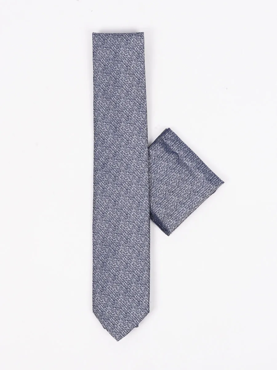 Peiro Butti Tie w Pocket Square Grey Herringbone weaved PBTPS020