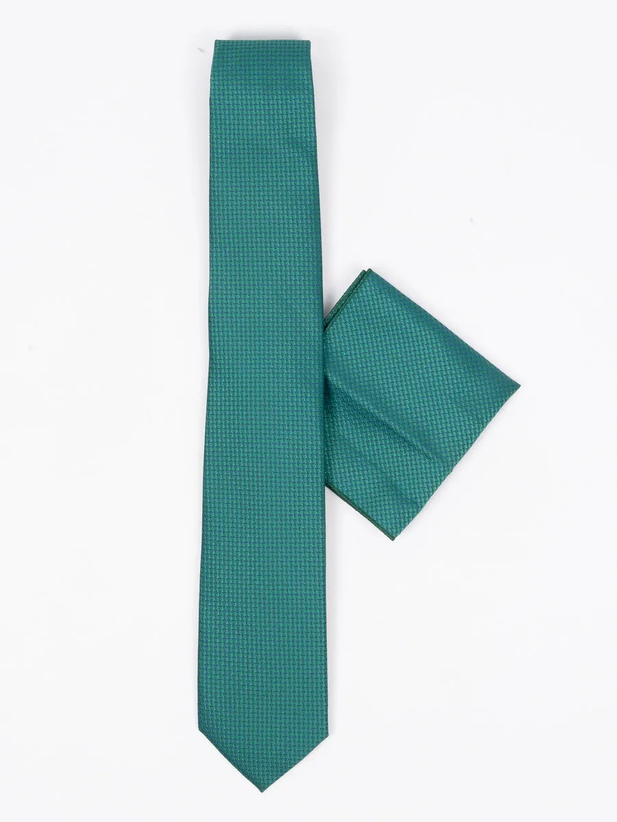 Pierre Cavelli Tie w Pocket Square Green Self Weaved PCTPS005