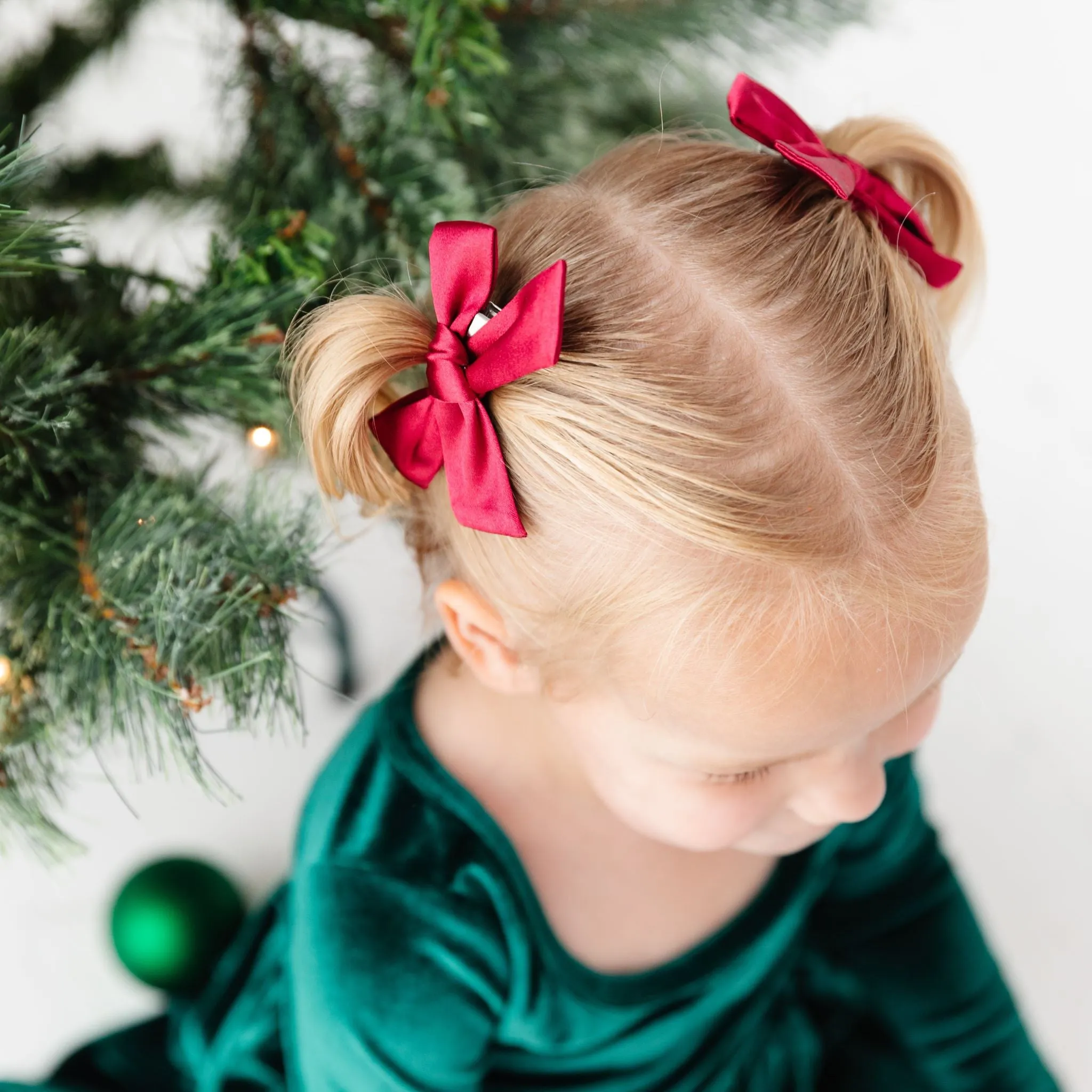 Pigtail Bows - Crimson Satin