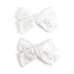 Pigtail Bows - White Eyelet