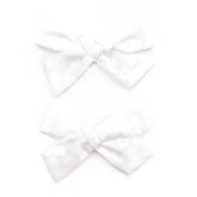 Pigtail Bows - White Flowers