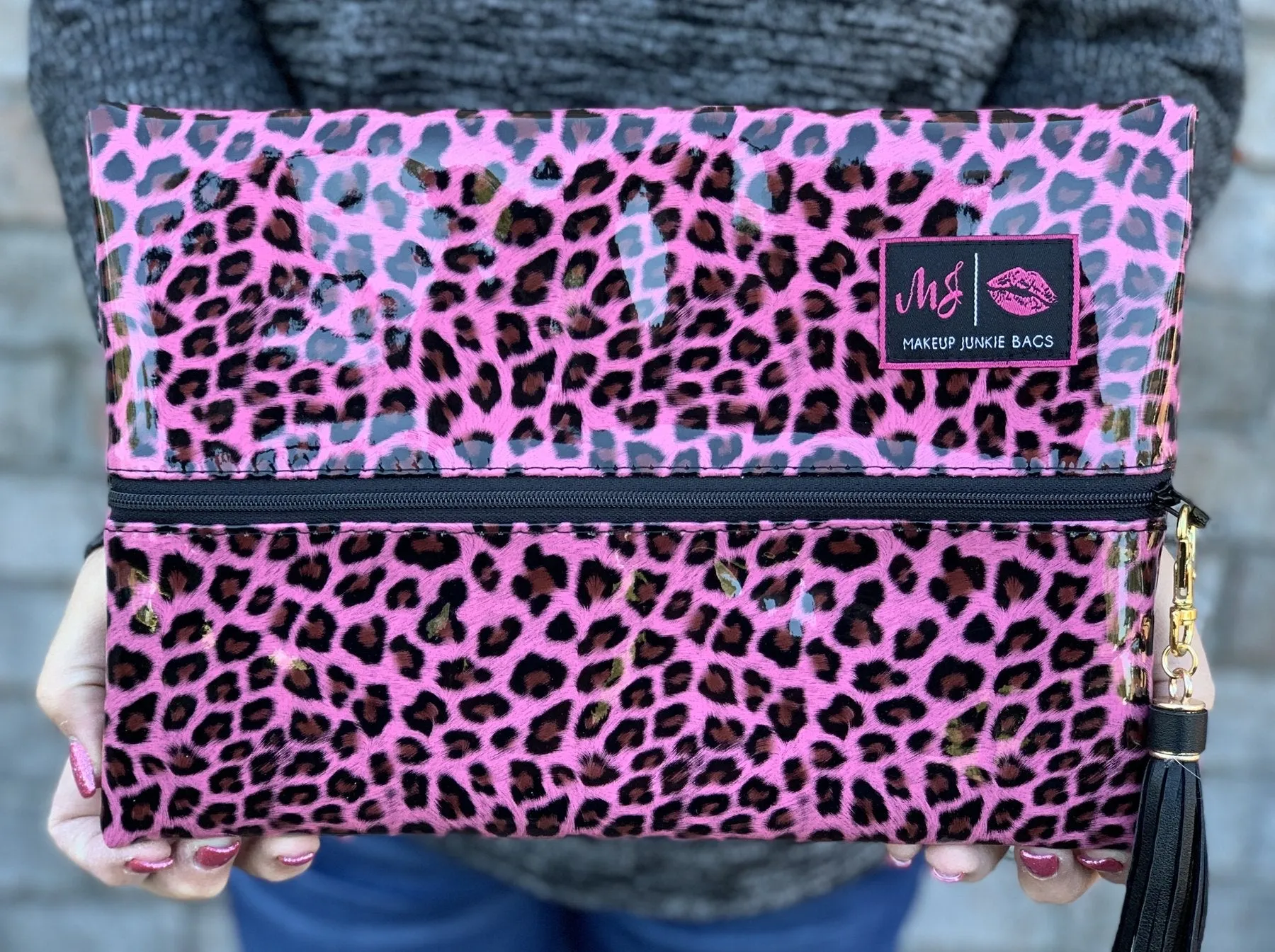 PINK PATENT LEOPARD MAKEUP JUNKIE BAG