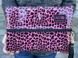 PINK PATENT LEOPARD MAKEUP JUNKIE BAG