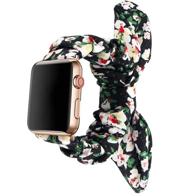 Pink Stylish Bunny Knot Red Flower Floral Print Scrunchies Series