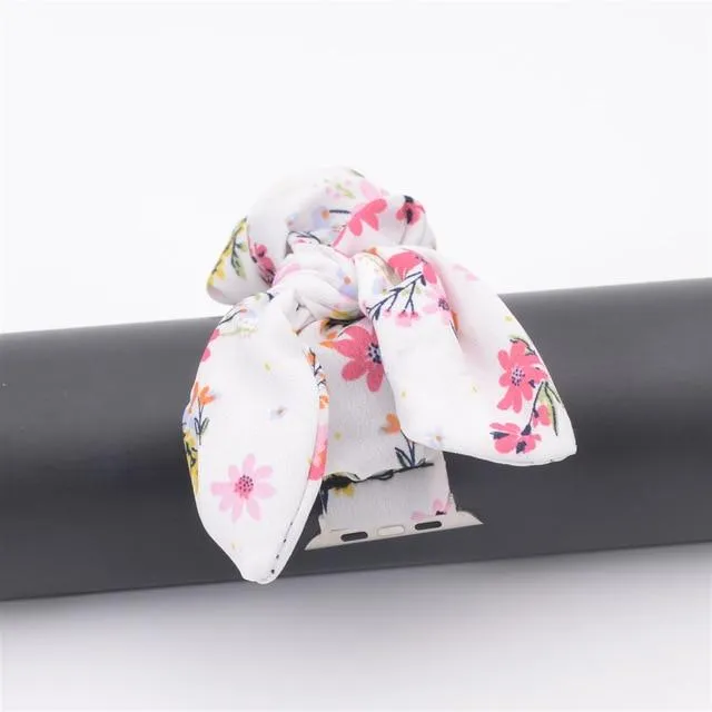 Pink Stylish Bunny Knot Red Flower Floral Print Scrunchies Series