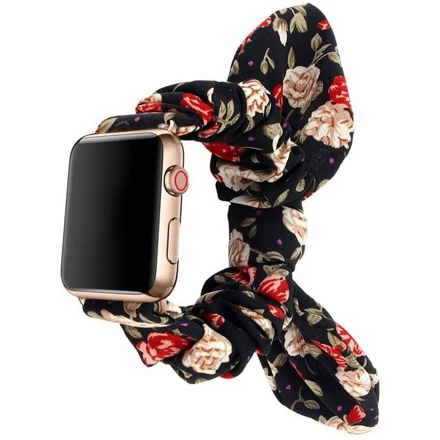 Pink Stylish Bunny Knot Red Flower Floral Print Scrunchies Series