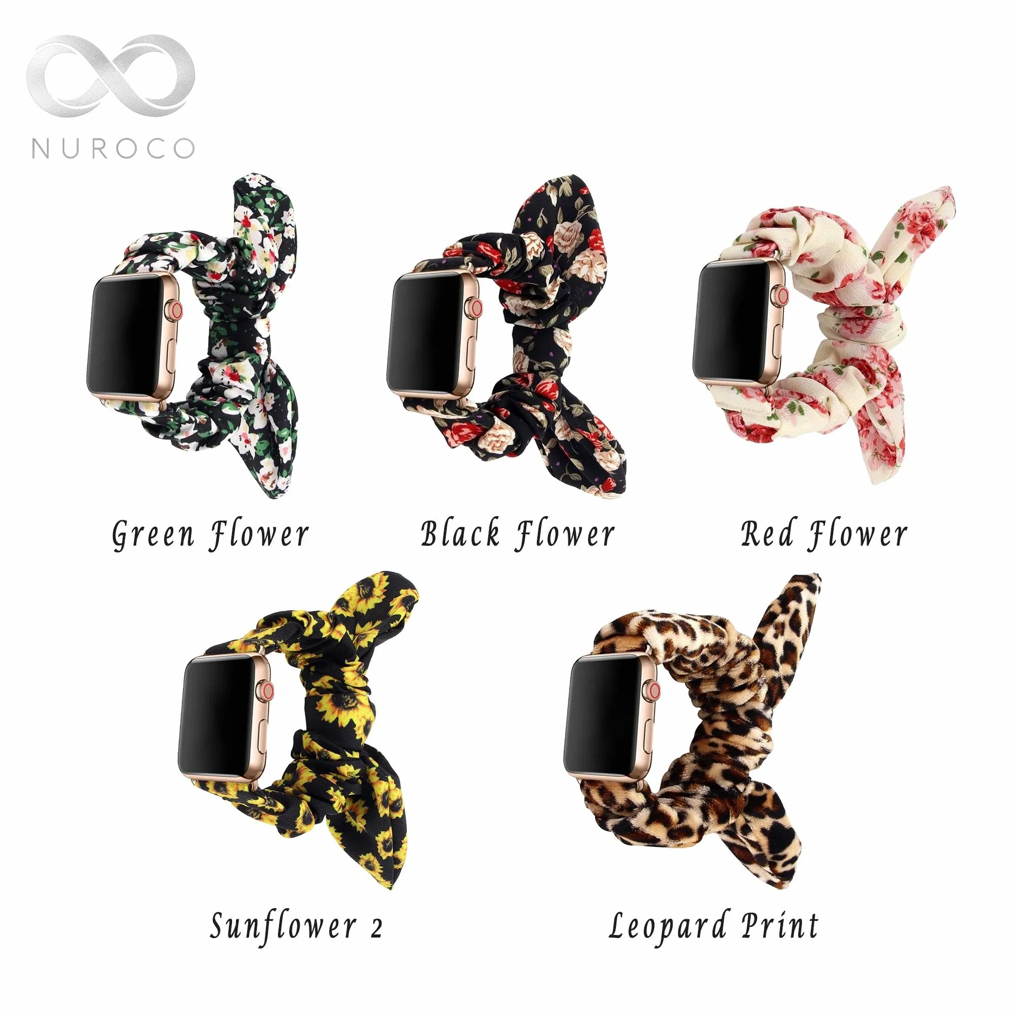 Pink Stylish Bunny Knot Red Flower Floral Print Scrunchies Series