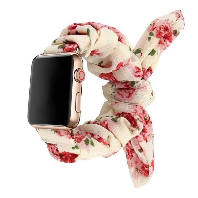 Pink Stylish Bunny Knot Red Flower Floral Print Scrunchies Series